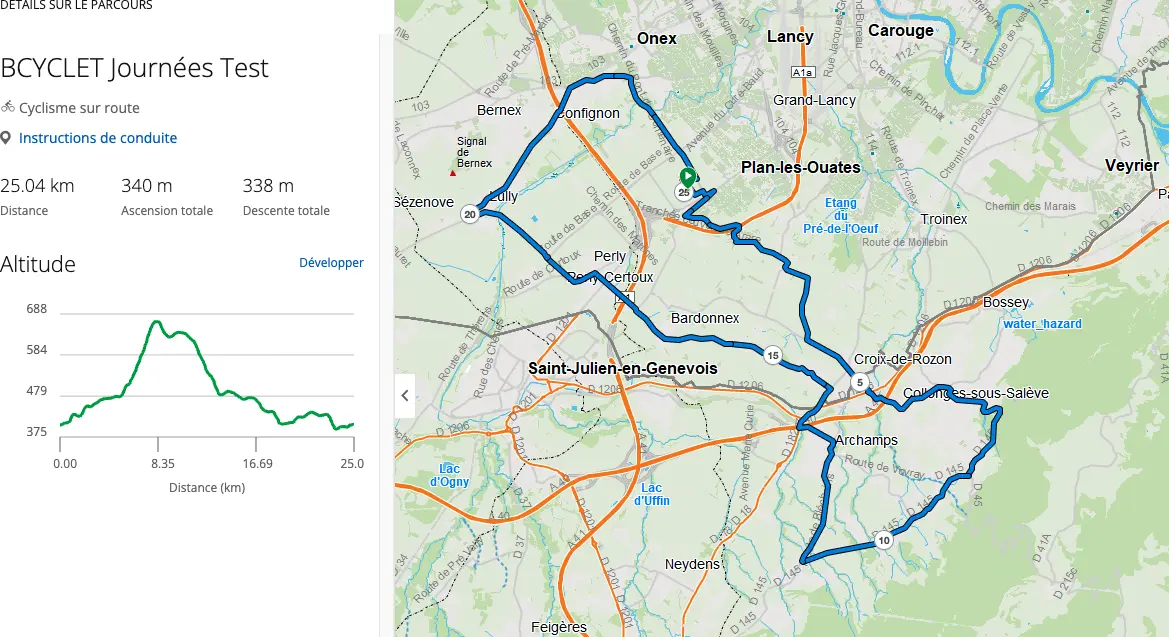 Tracé GPX - Parcours BCYCLET Journées Test
